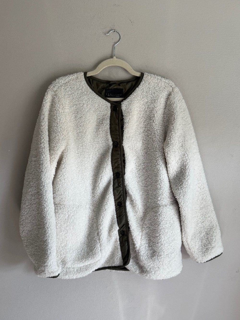 Sanctuary Arcadia Sherpa Coat Ivory Olive Quilted Trim Size S